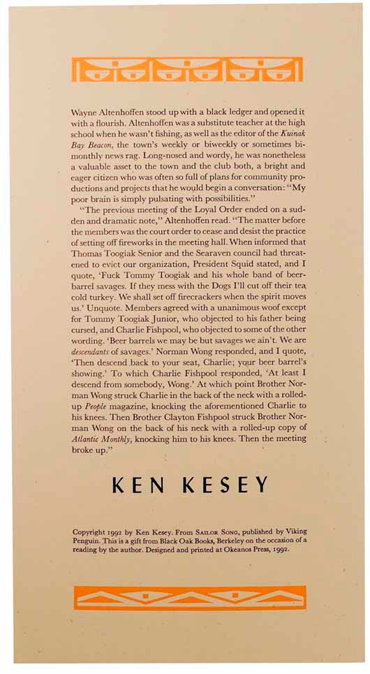 Item #102566 from Sailor Song. Ken KESEY.