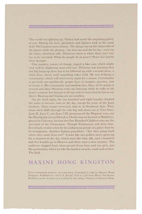Item #106521 from Tripmaster Monkey: His Fake Book (Broadside). Maxine Hong KINGSTON