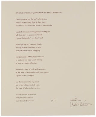 Item #107038 An Undeniable Quivering in The Latitudes (Signed Broadside First Edition)....
