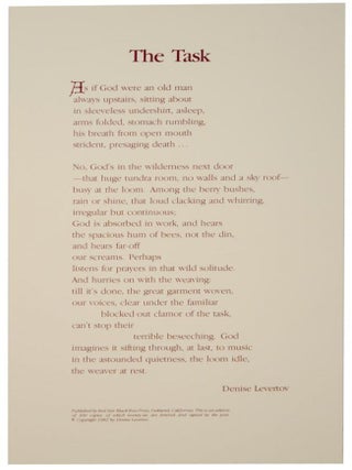 Item #107293 The Task (Broadside). Denise LEVERTOV