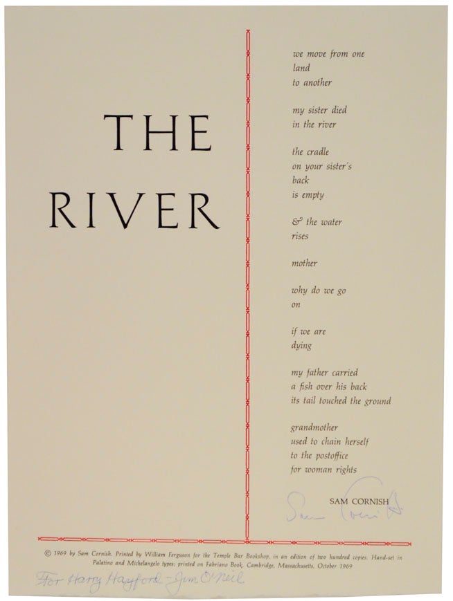Item #111523 The River (Signed Broadside). Sam CORNISH.