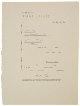 Item #116479 from A Leaf of Voices (Signed Broadside). Toby LURIE