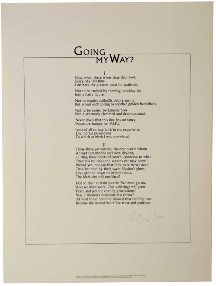 Item #120373 Going My Way (Signed Broadside). C. Day LEWIS.