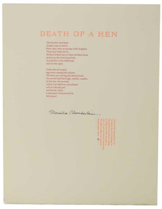 Item #121985 Death of a Hen (Signed Broadside). Marisha CHAMBERLAIN