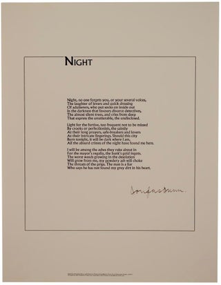 Item #124289 Night (Signed Broadside). Douglas DUNN