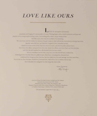 Item #129708 Love Like Ours (Signed Broadside). John DUFRESNE