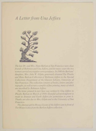 Item #134413 A Letter From Una Jeffers. Una JEFFERS