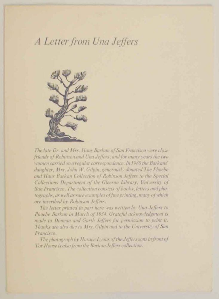 Item #134413 A Letter From Una Jeffers. Una JEFFERS.
