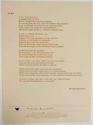 Item #135217 Sure (Signed Broadside). Michael BENEDIKT
