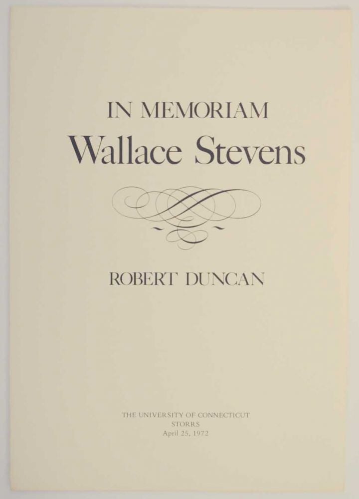 Item #135622 In Memoriam Wallace Stevens. Robert DUNCAN.