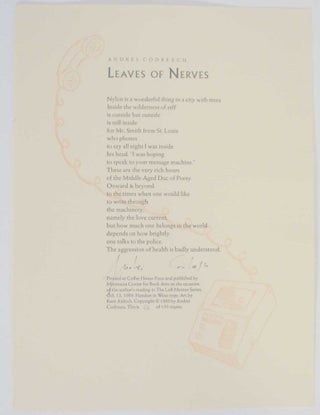 Item #135831 Leaves of Nerves (Signed Broadside). Andrei CODRESCU