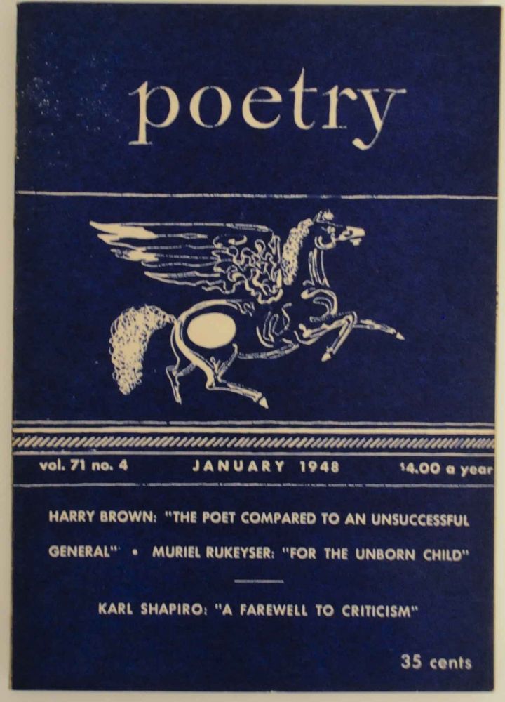 Item #138533 Poetry Magazine vol. 71 no. 4 January 1948. George DILLON, John Frederick Nims, Marion Strobel, Karl Shapiro Muriel Rukeyser, Hayden Carruth.