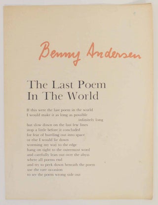 Item #140374 The Last Poem in the World. Benny ANDERSEN