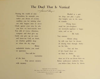 Item #144349 The Duel that is Vertical (Signed Broadside). Samuel HAZO
