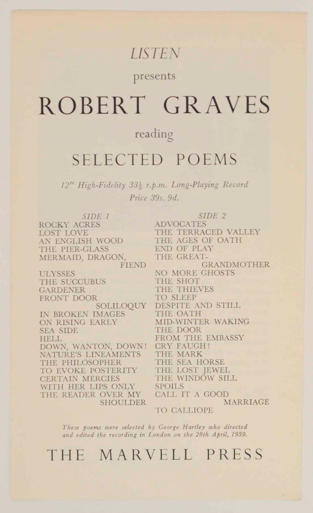 Item #149370 Order form for Robert Graves Reading Selected Poems. Robert GRAVES.