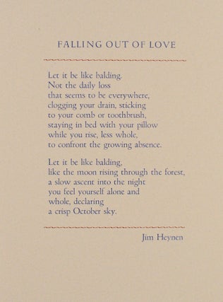 Item #153721 Falling Out of Love. Jim HEYNEN