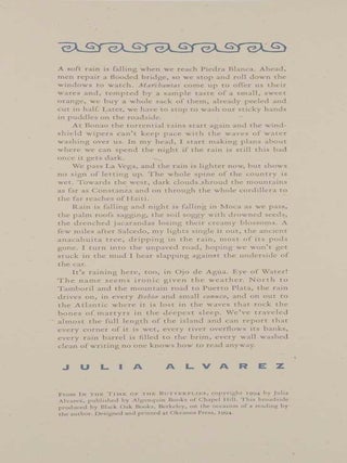 Item #154430 from In The Time of Butterflies (Broadside). Julia ALVAREZ