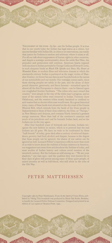 Item #157775 excerpt from In the Spirit of Crazy Horse. Peter MATTHIESSEN.