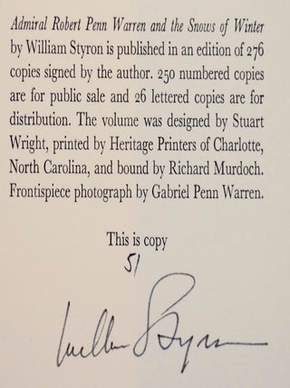 Admiral Robert Penn Warren and The Snows of Winter (Signed Limited Edition)