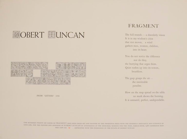 Item #160695 Fragment. Robert DUNCAN.