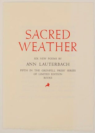Item #163990 Sacred Weather (Prospectus). Ann LAUTERBACH