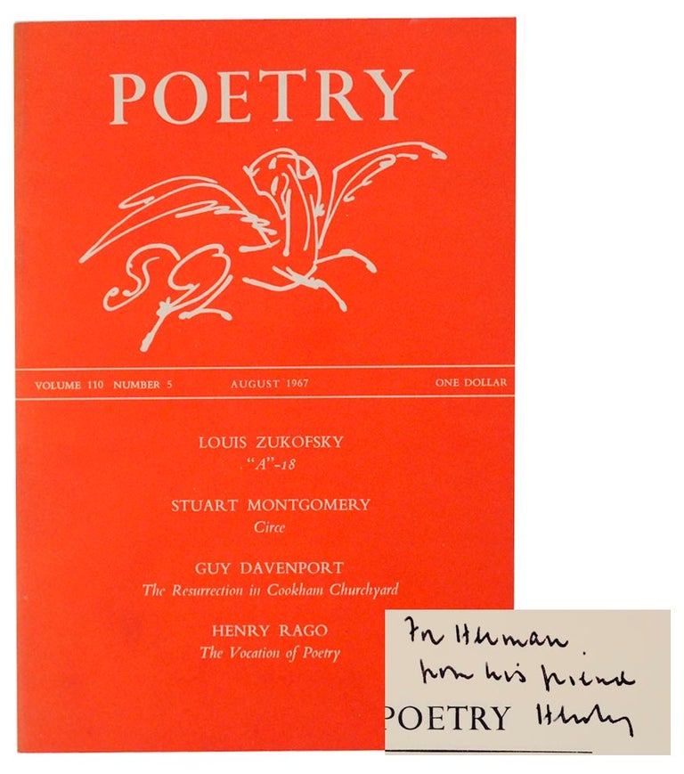Item #165995 Poetry Volume 110 Number 5 August 1967 (Signed First Edition). Louis ZUKOFSKY, Henry Rago, Guy Davenport, Stuart Montgomery.