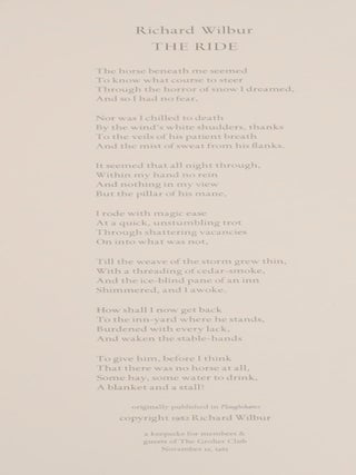 Item #166165 The Ride. Richard WILBUR