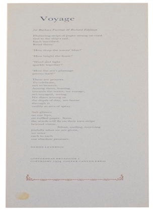 Item #166347 Voyage (Broadside). Denise LEVERTOV