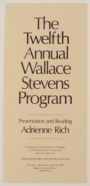 Item #169250 The Twelfth Annual Wallace Stevens Program. Adrienne RICH, Michael North, Alex Smith.