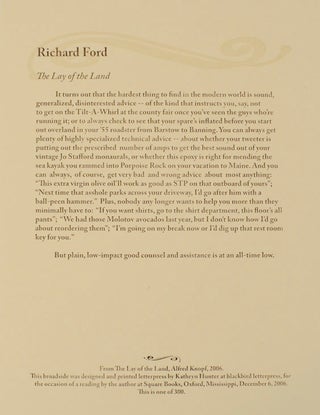 Item #169326 The Lay of The Land (Broadside). Richard FORD