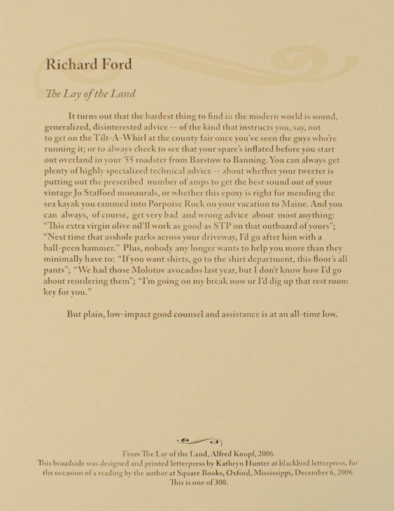 Item #169326 The Lay of The Land (Broadside). Richard FORD.