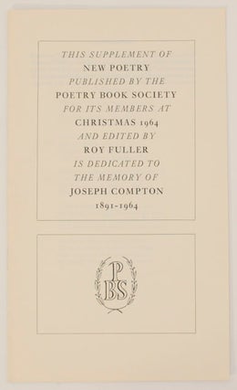Item #169635 Supplement to New Poetry. Roy FULLER, John Fuller Nissim Ezekiel, Peter Levi,...