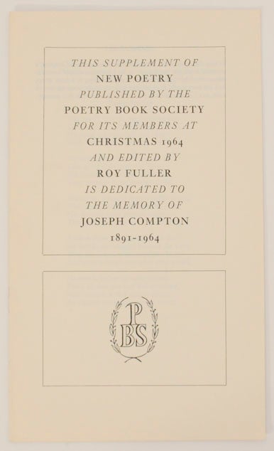 Item #169635 Supplement to New Poetry. Roy FULLER, John Fuller Nissim Ezekiel, Peter Levi, P. J. Kavanagh, Francis Hope, Hugo Williams.