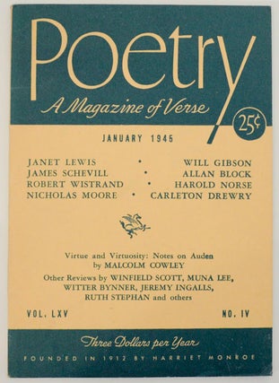 Item #170343 Poetry: A Magazine of Verse January 1945 Vol. LXV No. IV. Peter DE VRIES,...