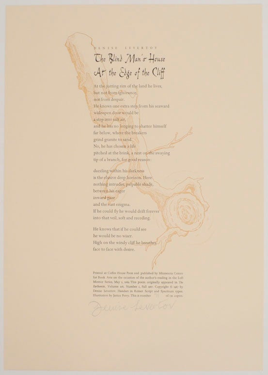 Item #170762 The Blind Man's House At The Edge of The Cliff (Signed Broadside). Denise LEVERTOV.