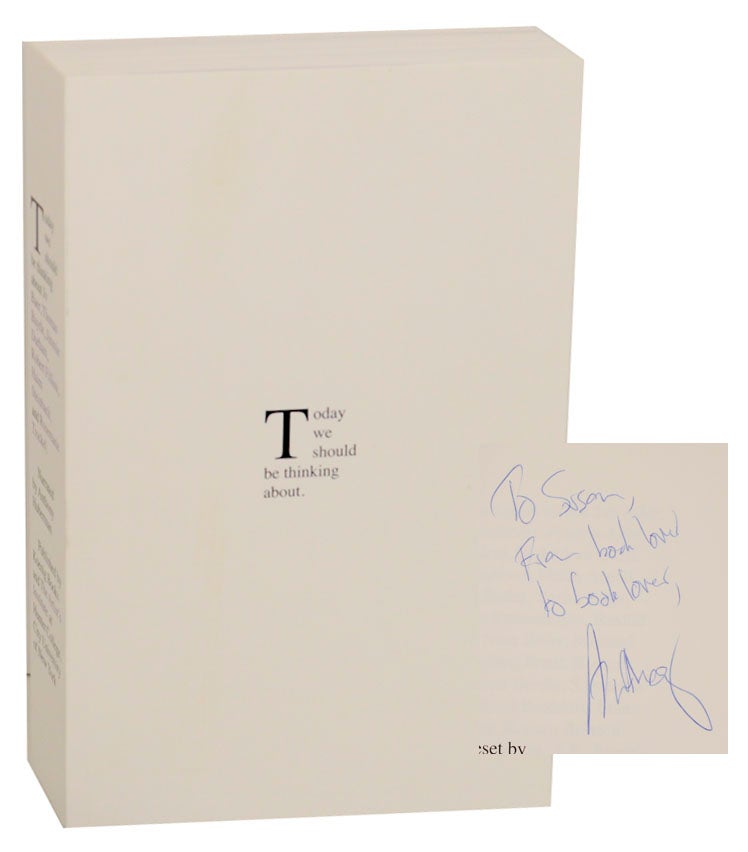 Item #170778 Today We Should Be Thinking about Jo Baer, Thomas Bayrle, Jimmie Durham, Robert Filliou, Haim Steinbach, and Rosemarie Trockel (Signed First Edition). Anthony HUBERMAN.