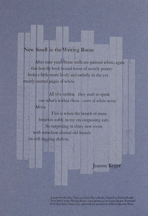 Item #173095 New Smell in the Writing Room. Joanne KYGER