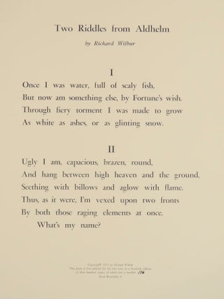 Item #173505 Two Riddles from Aldhelm. Richard WILBUR