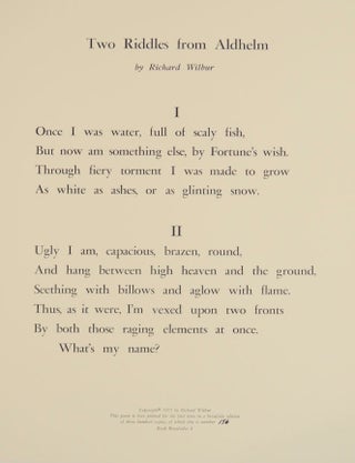 Item #173505 Two Riddles from Aldhelm. Richard WILBUR