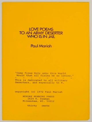 Item #173574 Love Poems to an Army Deserter Who Is in Jail. Paul MARIAH