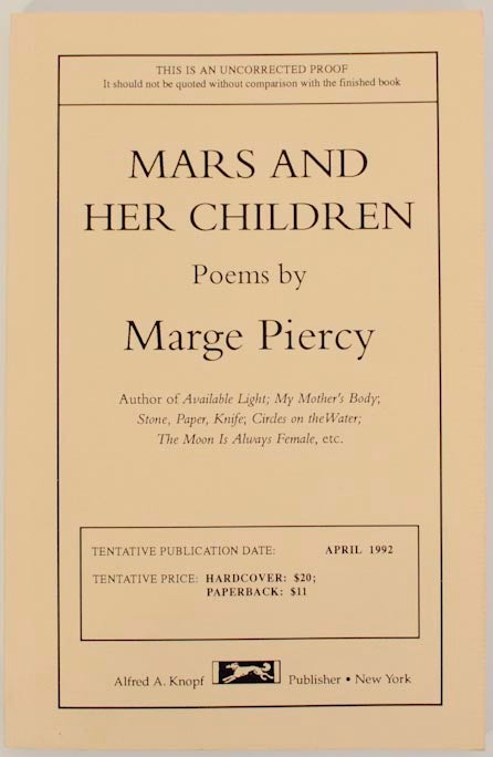 Item #173702 Mars and Her Children (Uncorrected Proof). Marge PIERCY.