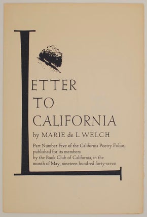 Item #173884 Letter to California. Marie de L. WELCH