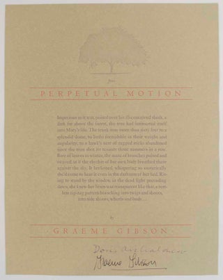 Item #174622 Perpetual Motion (Signed Broadside). Graeme GIBSON
