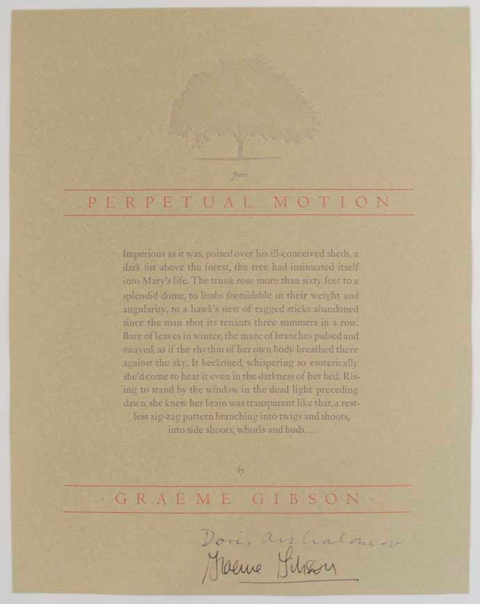 Item #174622 Perpetual Motion (Signed Broadside). Graeme GIBSON.