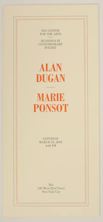 Item #175615 Reading for Contemporary Poetry. Alan DUGAN, Marie Ponsot.