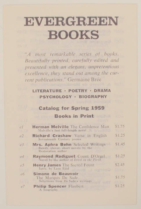 Item #176463 Evergreen Books Catalog for Spring 1959, Books in Print