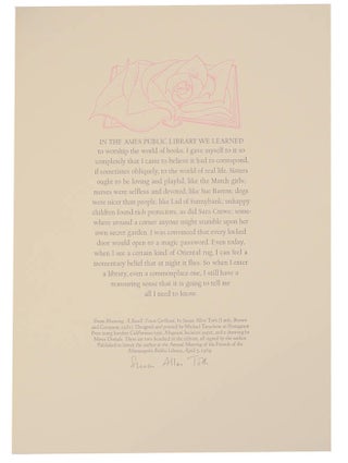Item #177142 from Blooming: A Small-Town Girlhood (Signed Broadside). Susan Allen TOTH