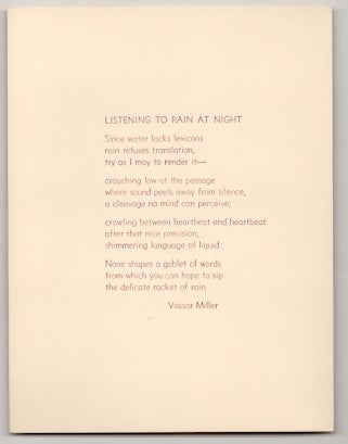 Item #178582 Listening to Rain at Night. Vassar MILLER.