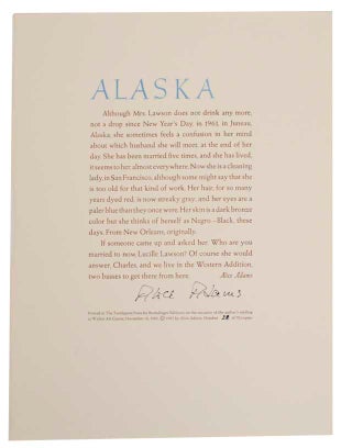 Item #178778 Alaska (Signed Broadside). Alice ADAMS