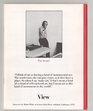 Item #179104 View: Vol. II No. 5/6 October/November, 1979 - Vito Acconci. Robin WHITE, Vito...